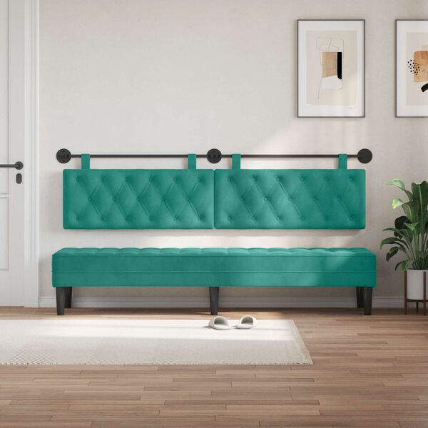 vidaXL T&ecirc;te de lit suspendue Turquoise 210 x 55 x 7 cm Velours