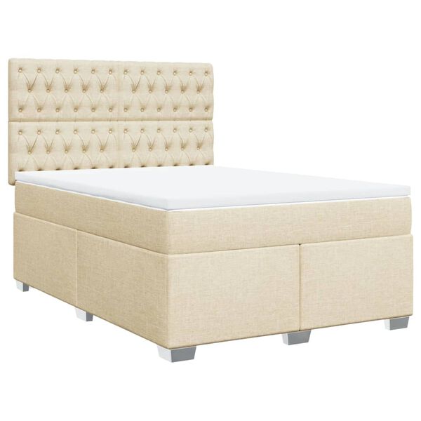 vidaXL Sommier &agrave; lattes de lit avec matelas Cr&egrave;me 140x200 cm Tissu