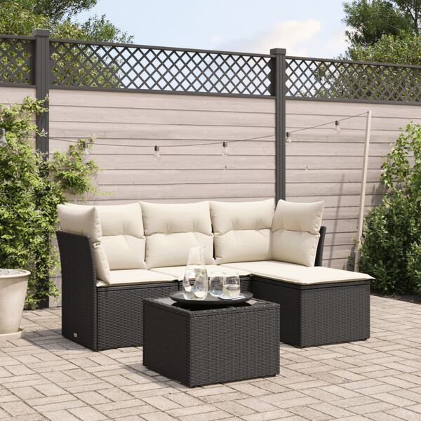 vidaXL Salon de jardin 5 pcs avec coussins noir r&eacute;sine tress&eacute;e