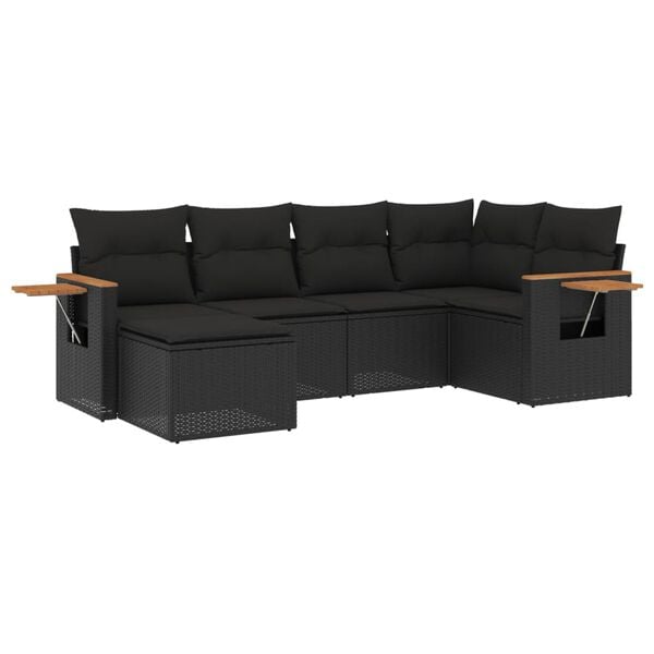 vidaXL Salon de jardin 6 pcs avec coussins noir r&eacute;sine tress&eacute;e