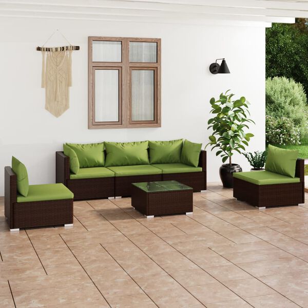 vidaXL Salon de jardin 6 pcs avec coussins R&eacute;sine tress&eacute;e Marron