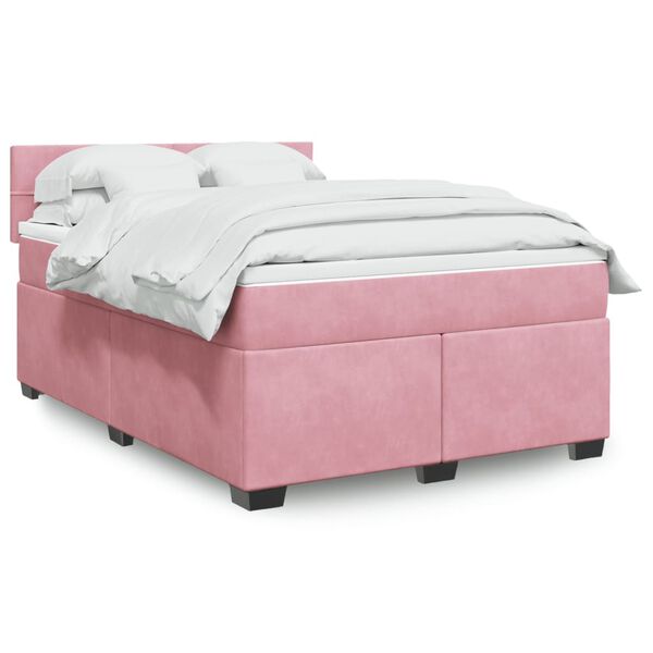 vidaXL Sommier à lattes de lit et matelas rose foncé 140x200cm velours