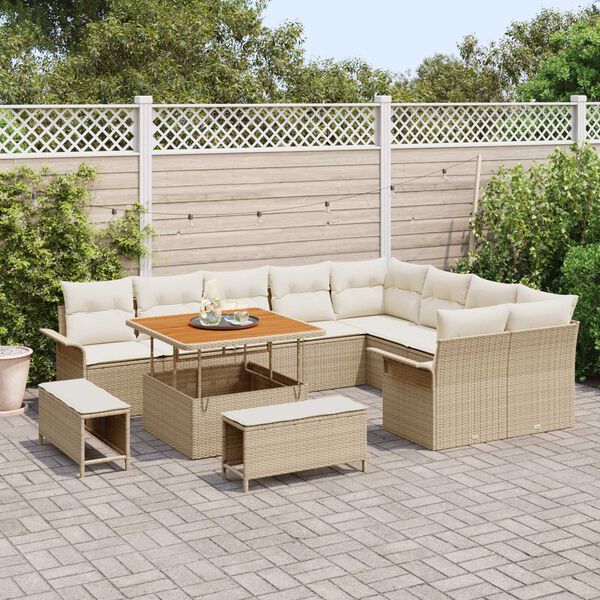 vidaXL Ensemble de canap&eacute; de jardin 12 pcs Beige polyrotin