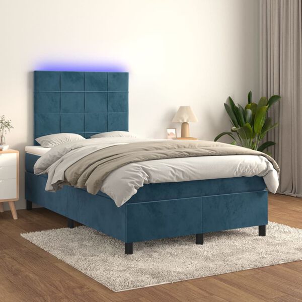 vidaXL Sommier &agrave; lattes de lit matelas et LED Bleu fonc&eacute; 120x200 cm