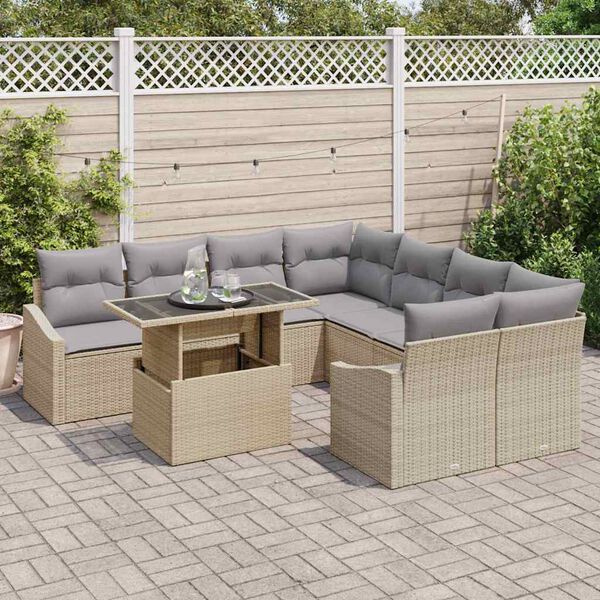 vidaXL Ensemble de canap&eacute; de jardin 9 pcs Beige et Gris clair