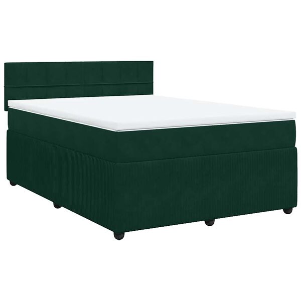 vidaXL Sommier &agrave; lattes de lit et matelas Vert fonc&eacute; 140x190cm Velours