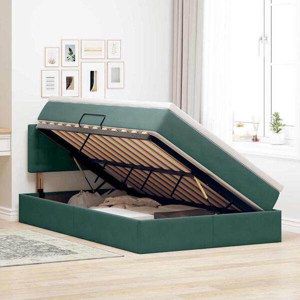 vidaXL Lit de Rangement avec matelas Vert fonc&eacute; 120 x 200 cm Velours