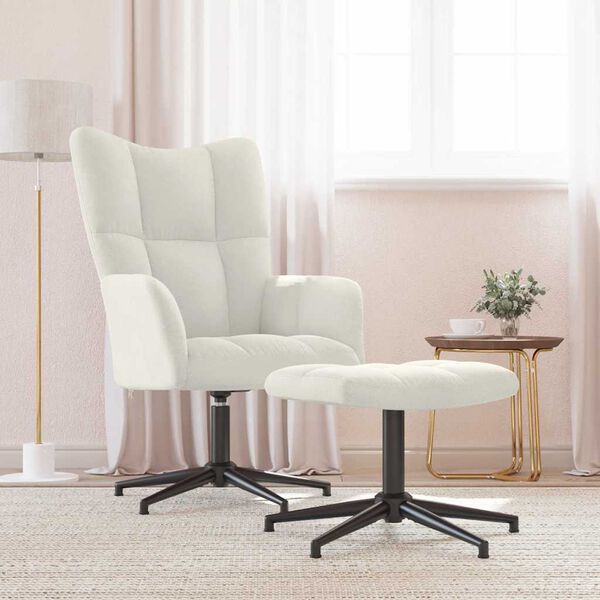 vidaXL Chaise de relaxation avec tabouret Blanc crème Velours