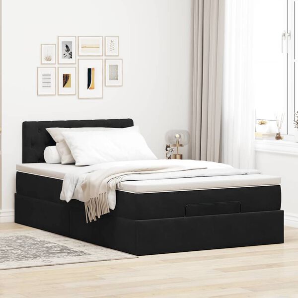 vidaXL Lit ottoman avec matelas noir 120x190 cm velours