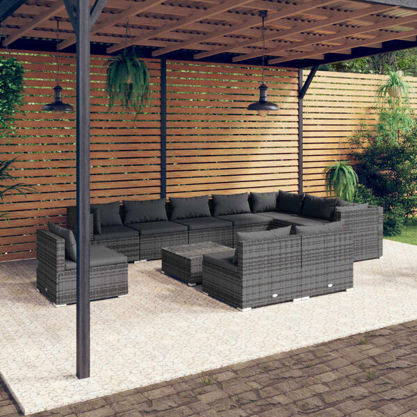 vidaXL Salon de jardin 11 pcs avec coussins R&eacute;sine tress&eacute;e Gris