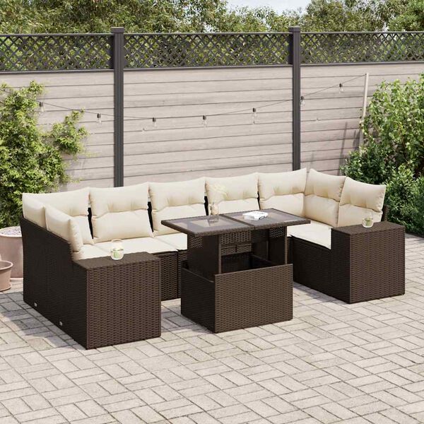 vidaXL Salon de jardin 8 pcs avec coussins marron r&eacute;sine tress&eacute;e