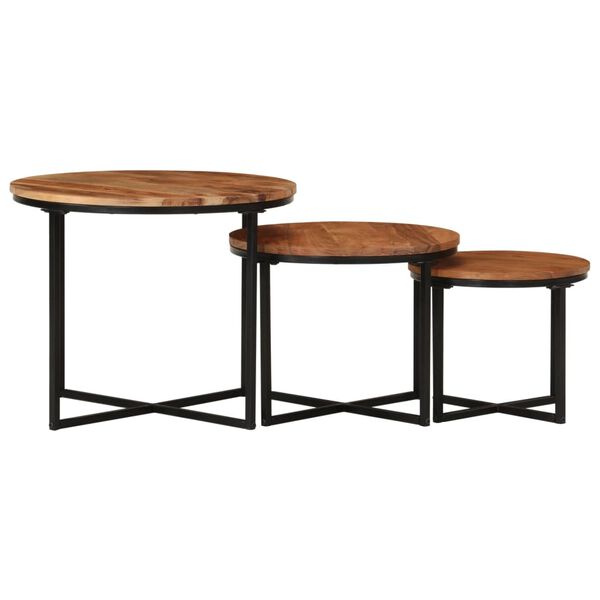 vidaXL Tables basses gigognes 3 pcs bois massif d'acacia et fer