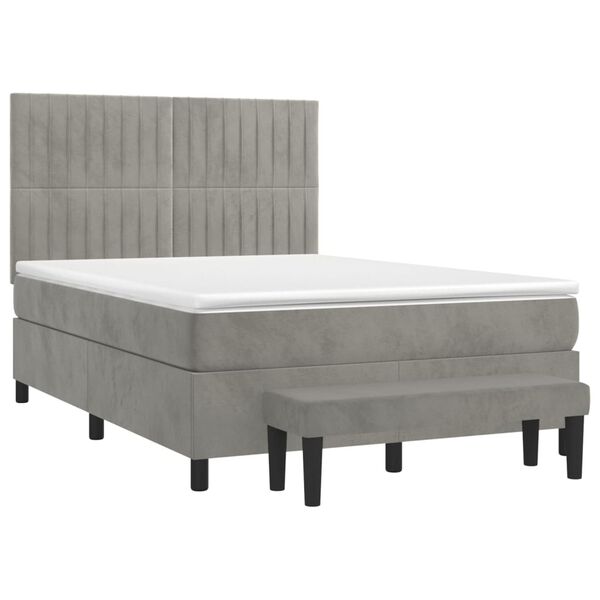 vidaXL Sommier &agrave; lattes de lit et matelas Gris clair 140x200cm Velours