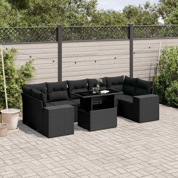 vidaXL Salon de jardin 8 pcs avec coussins noir r&eacute;sine tress&eacute;e