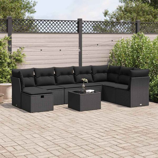 vidaXL Salon de jardin 9 pcs avec coussins noir r&eacute;sine tress&eacute;e