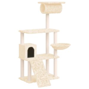 vidaXL Arbre &agrave; chat avec griffoirs en sisal Cr&egrave;me 131 cm