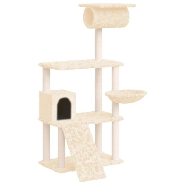 vidaXL Arbre &agrave; chat avec griffoirs en sisal Cr&egrave;me 131 cm