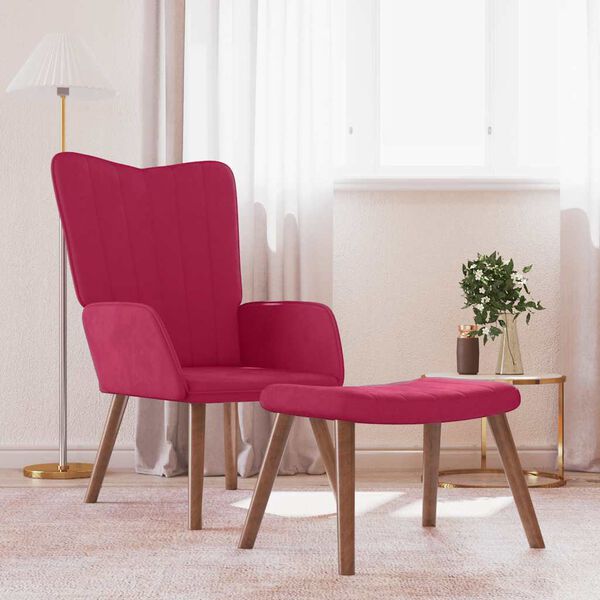 vidaXL Chaise de relaxation avec repose-pied Rouge bordeaux Velours
