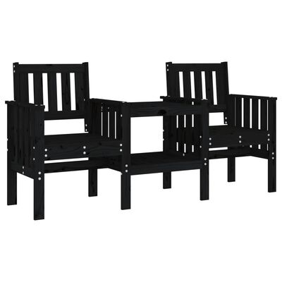 vidaXL Banc de jardin avec table 2 places noir bois massif de pin