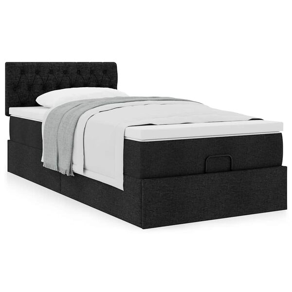 vidaXL Cadre de lit ottoman avec matelas noir 80x200 cm tissu