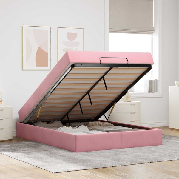 vidaXL Cadre de lit avec matelas avec matelas 2 pcs Rose Velours