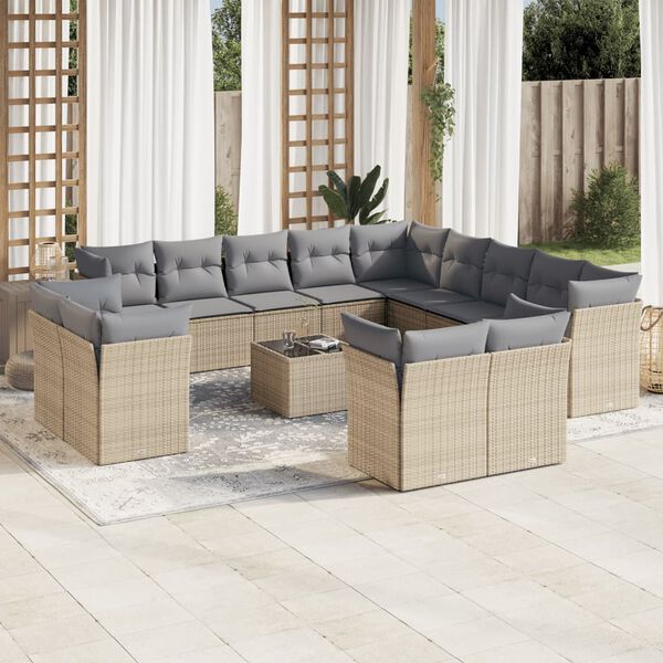 vidaXL Salon de jardin avec coussins 14 pcs beige r&eacute;sine tress&eacute;e