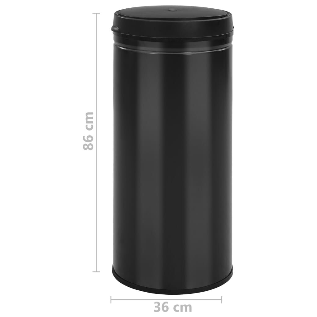 Poubelle Bolero CW954 40L - Acier, Couvercle Ouvert, Noir, Hauteur 72cm