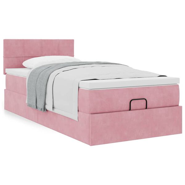 vidaXL Cadre de lit ottoman avec matelas rose 100x200 cm velours
