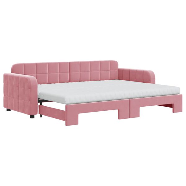 vidaXL Lit de jour avec lit gigogne et matelas rose 80x200 cm velours