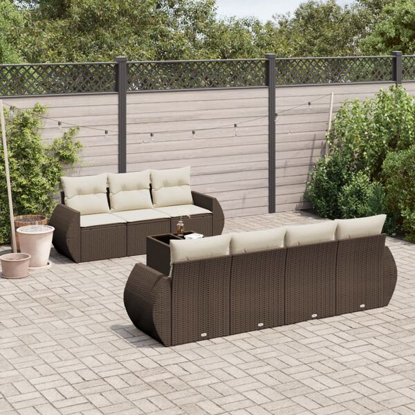 vidaXL Salon de jardin 8 pcs avec coussins marron r&eacute;sine tress&eacute;e