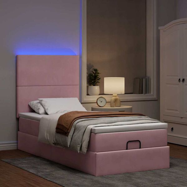 vidaXL Cadre de lit ottoman avec matelas rose 90x200 cm velours