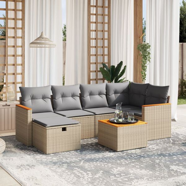 vidaXL Salon de jardin avec coussins 6pcs m&eacute;lange beige r&eacute;sine tress&eacute;e