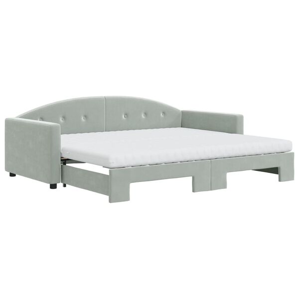 vidaXL Lit de jour avec gigogne et matelas gris clair 90x200cm velours