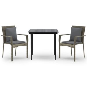 vidaXL Ensemble &agrave; manger jardin 3pcs avec coussins noir et gris