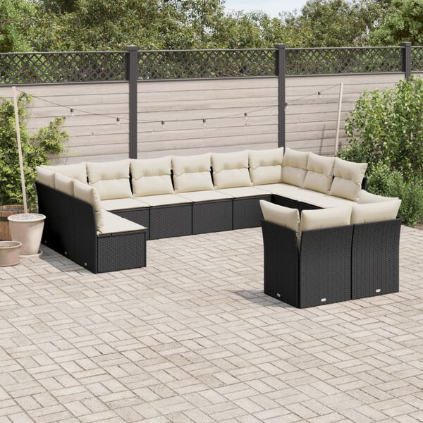 vidaXL Salon de jardin 12 pcs avec coussins noir r&eacute;sine tress&eacute;e