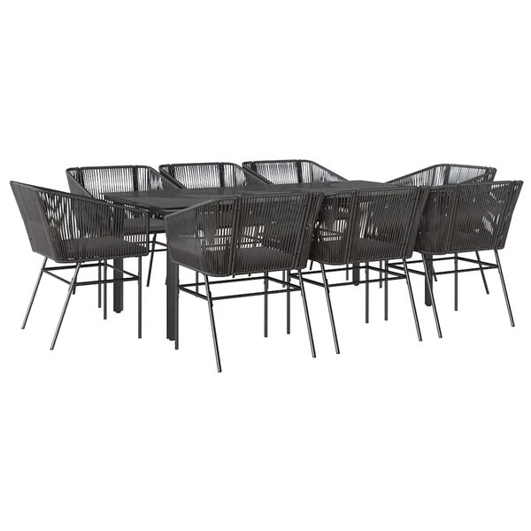 vidaXL Ensemble &agrave; manger de jardin coussins 9pcs noir poly rotin verre