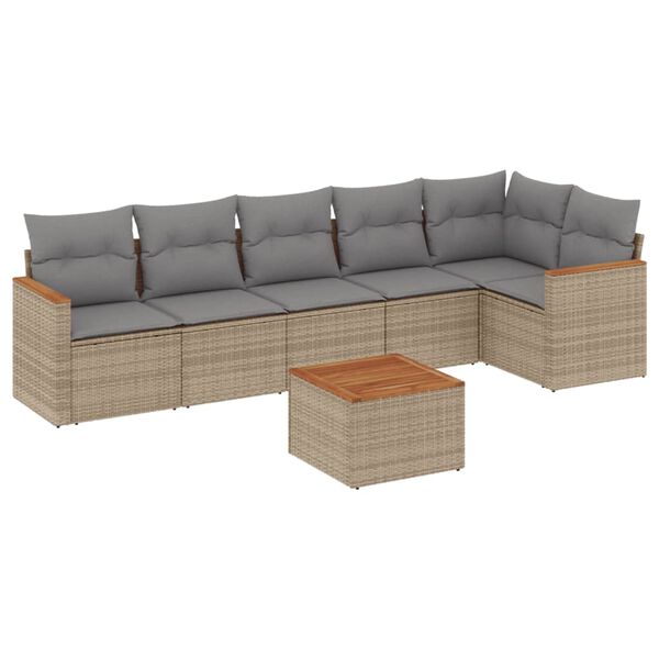 vidaXL Salon de jardin avec coussins 7pcs m&eacute;lange beige r&eacute;sine tress&eacute;e