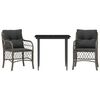 vidaXL Ensemble de bistro 3 pcs avec coussins gris r&eacute;sine tress&eacute;e