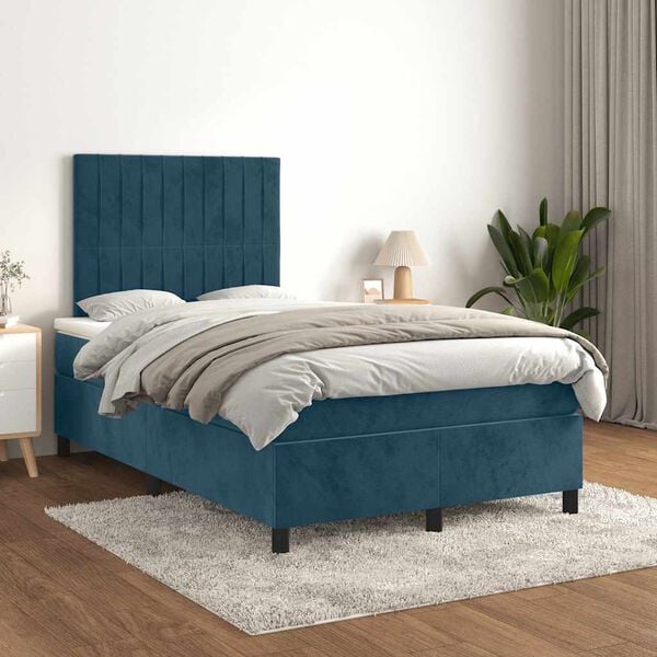 vidaXL Sommier &agrave; lattes de lit et matelas bleu fonc&eacute; 120x190cm velours