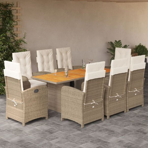 vidaXL Ensemble &agrave; manger de jardin et coussins 9 pcs beige Poly rotin