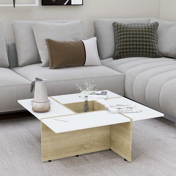 vidaXL Table basse Blanc ch&ecirc;ne sonoma 79,5x79,5x30cm Bois d'ing&eacute;nierie