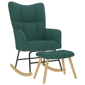 vidaXL Chaise &agrave; bascule avec repose-pied Vert fonc&eacute; Tissu