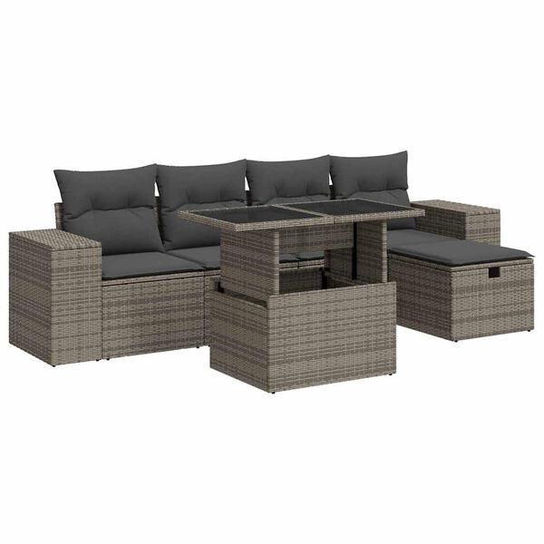 vidaXL Salon de jardin 6 pcs avec coussins gris r&eacute;sine tress&eacute;e