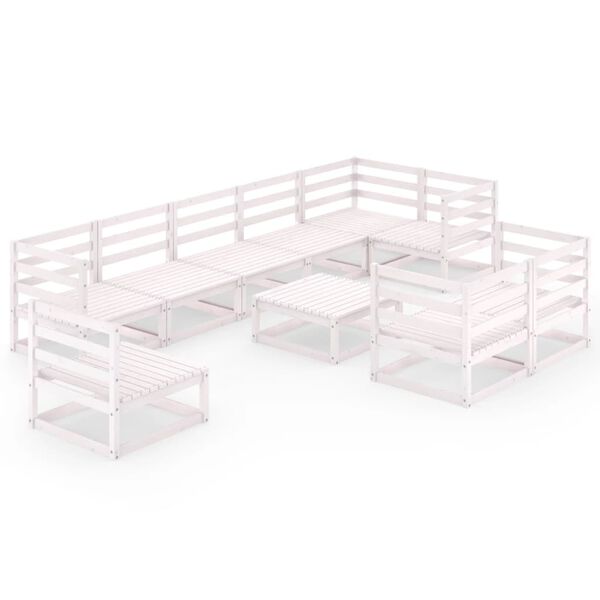 vidaXL Salon de jardin 10 pcs Blanc Bois de pin massif