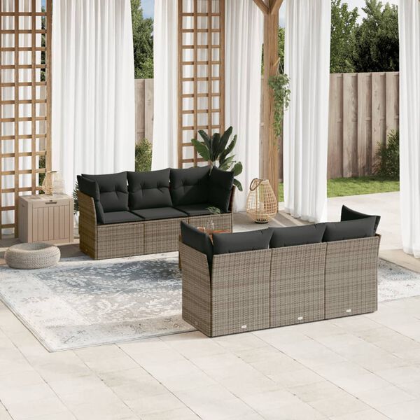 vidaXL Salon de jardin avec coussins 7 pcs gris r&eacute;sine tress&eacute;e