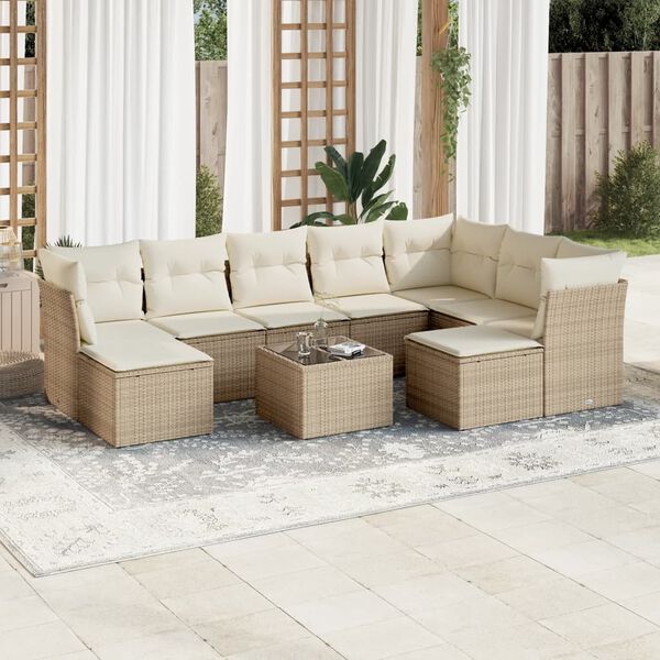 vidaXL Salon de jardin avec coussins 10 pcs beige r&eacute;sine tress&eacute;e