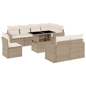 vidaXL Salon de jardin avec coussins 9 pcs beige r&eacute;sine tress&eacute;e