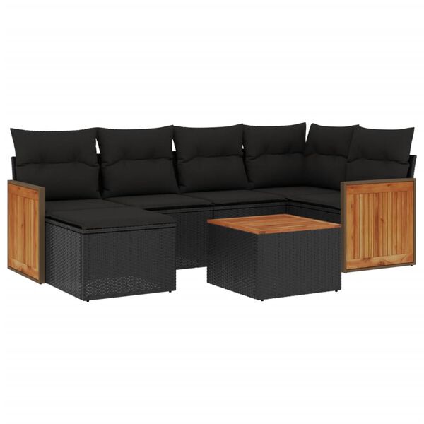 vidaXL Salon de jardin 7 pcs avec coussins noir r&eacute;sine tress&eacute;e