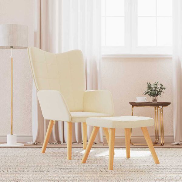 vidaXL Chaise de relaxation avec tabouret Crème Tissu