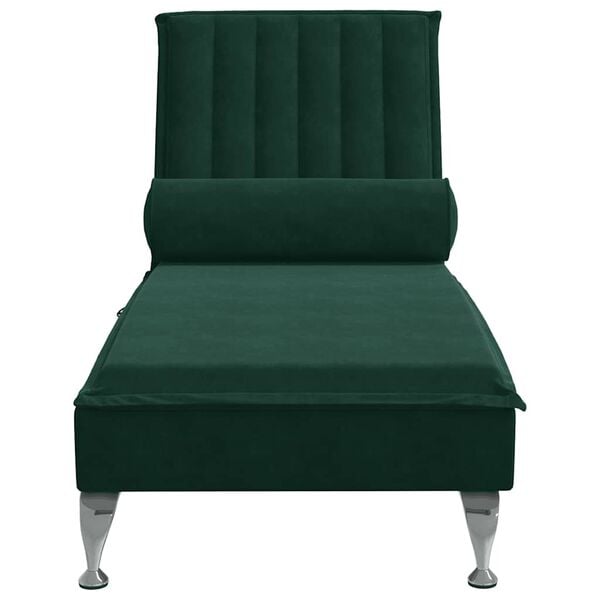 vidaXL Chaise longue de massage avec traversin vert fonc&eacute; velours